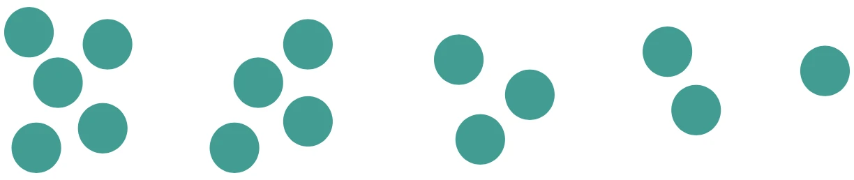 NIM game setup with pebbles arranged in rows of 5, 4, 3, 2, and 1