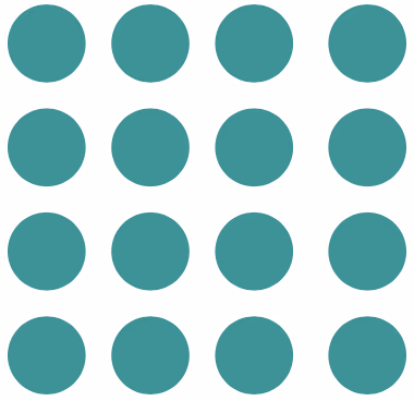 NIM game setup with 16 pebbles in 4x4 grid