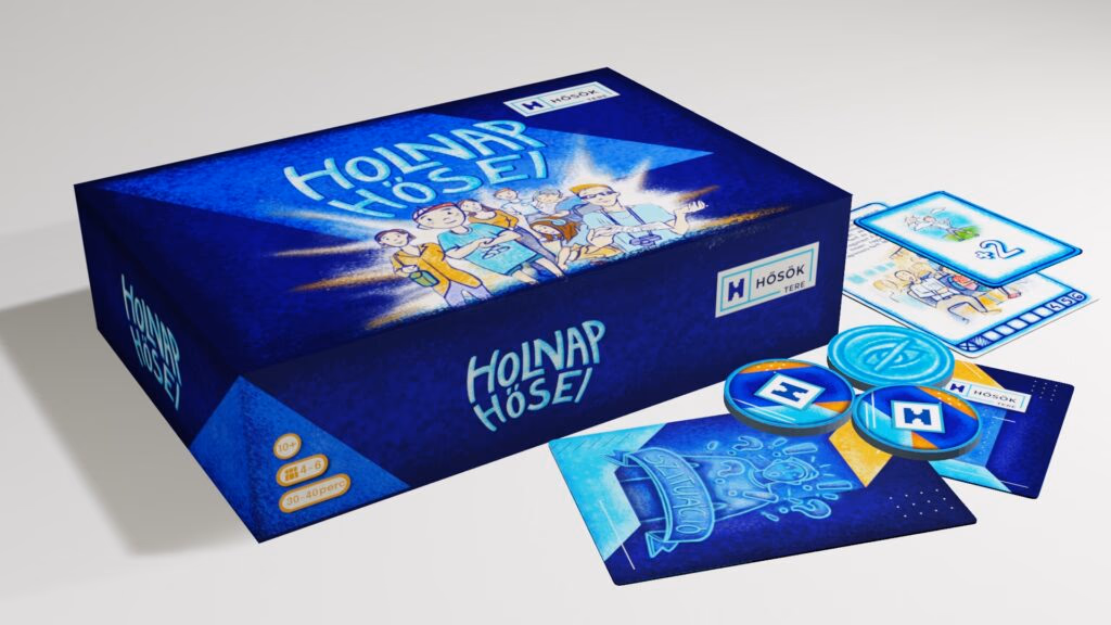 Tomorrow's Heroes game components showing cards and game materials